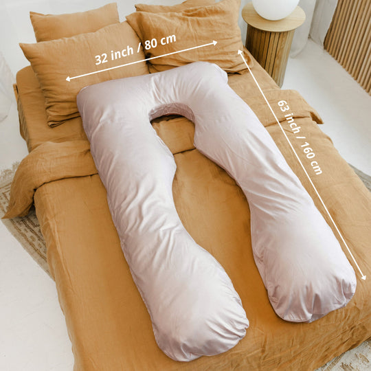 U-Shaped Maternity Pillow with Natural Sateen Cotton Cover in Shell Pink