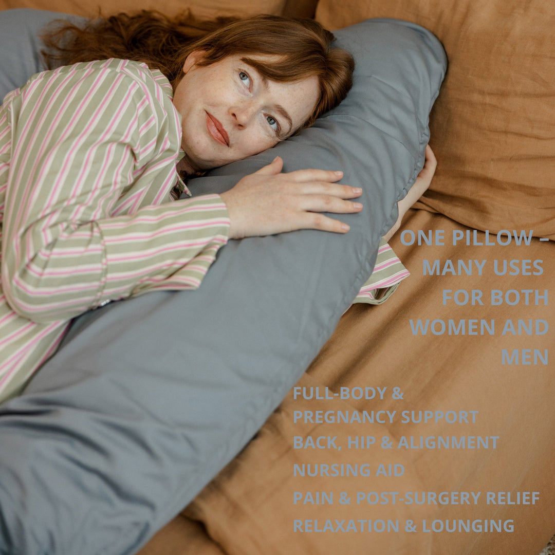 U-Shaped Pregnancy Pillow with Natural Sateen Cotton Cover in Stone Grey