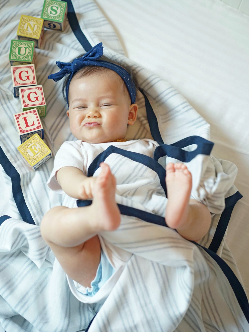 Cotton Dohar Baby Blanket - Cairo Blue Striped