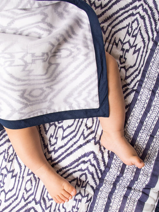 Cotton Dohar Baby Blanket - Southside Blue Print