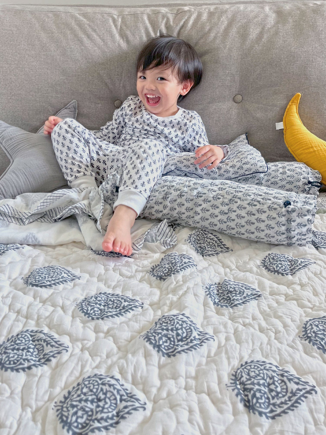 Block Printed Cotton Baby Quilt - Fort Print