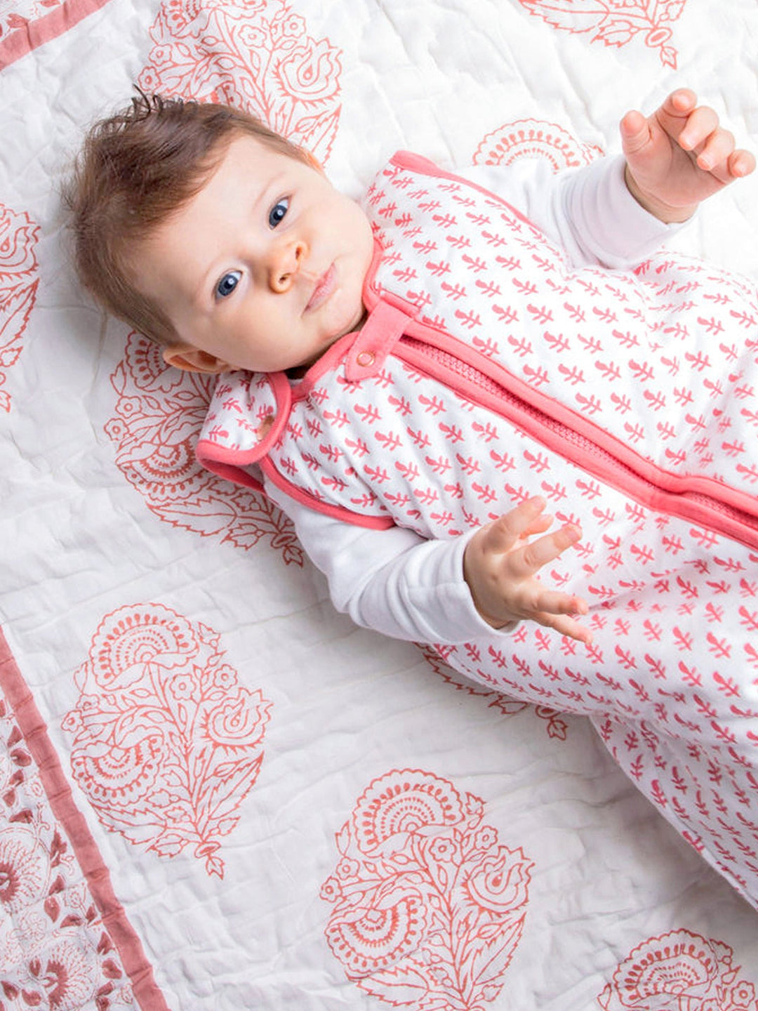 Block Printed Cotton Baby Quilt - Pink City Print