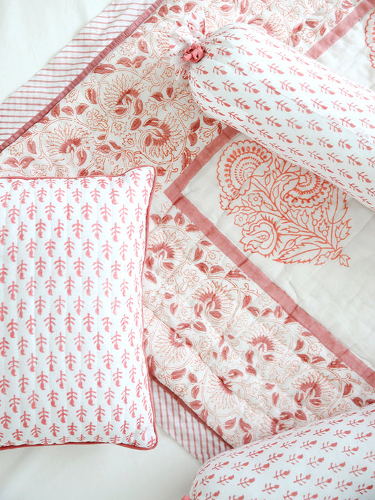 Block Printed Cotton Baby Quilt - Pink City Print