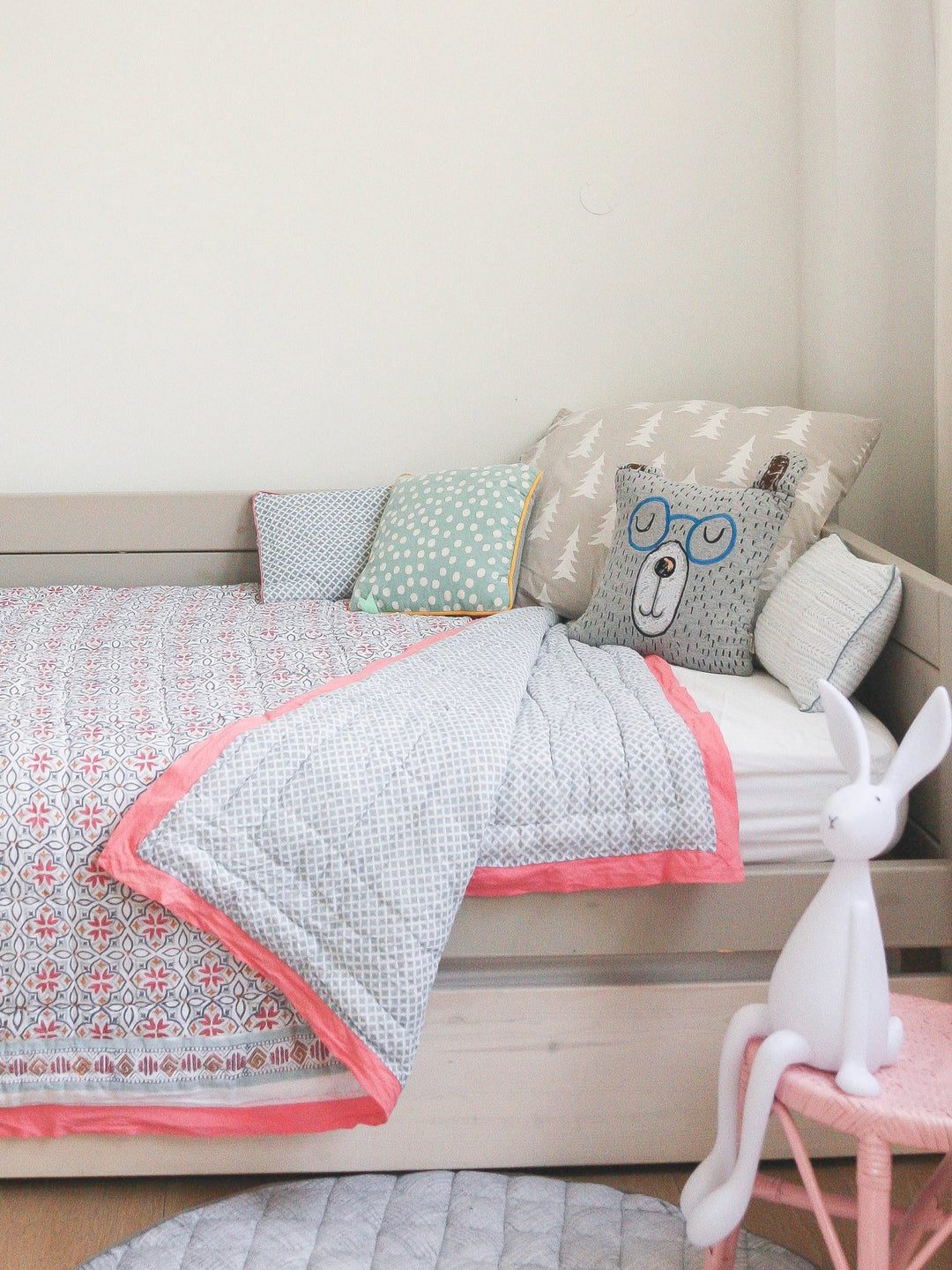 Block Printed Cotton Baby Quilt - Seminyak Pink Print