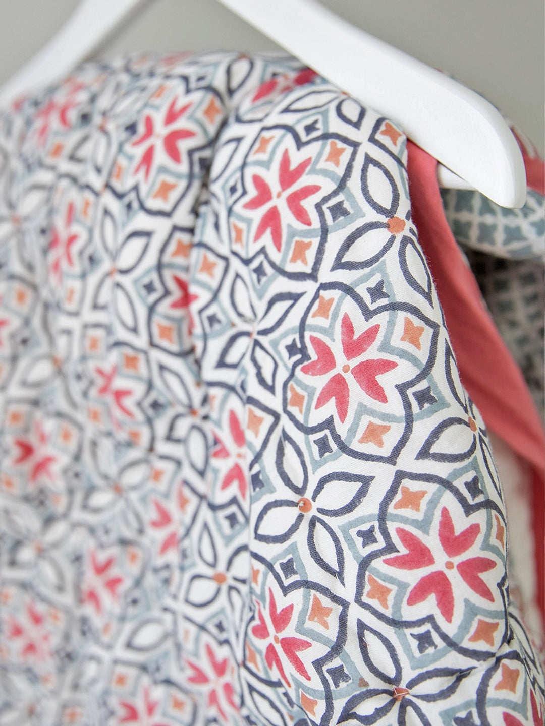 Block Printed Cotton Baby Quilt - Seminyak Pink Print