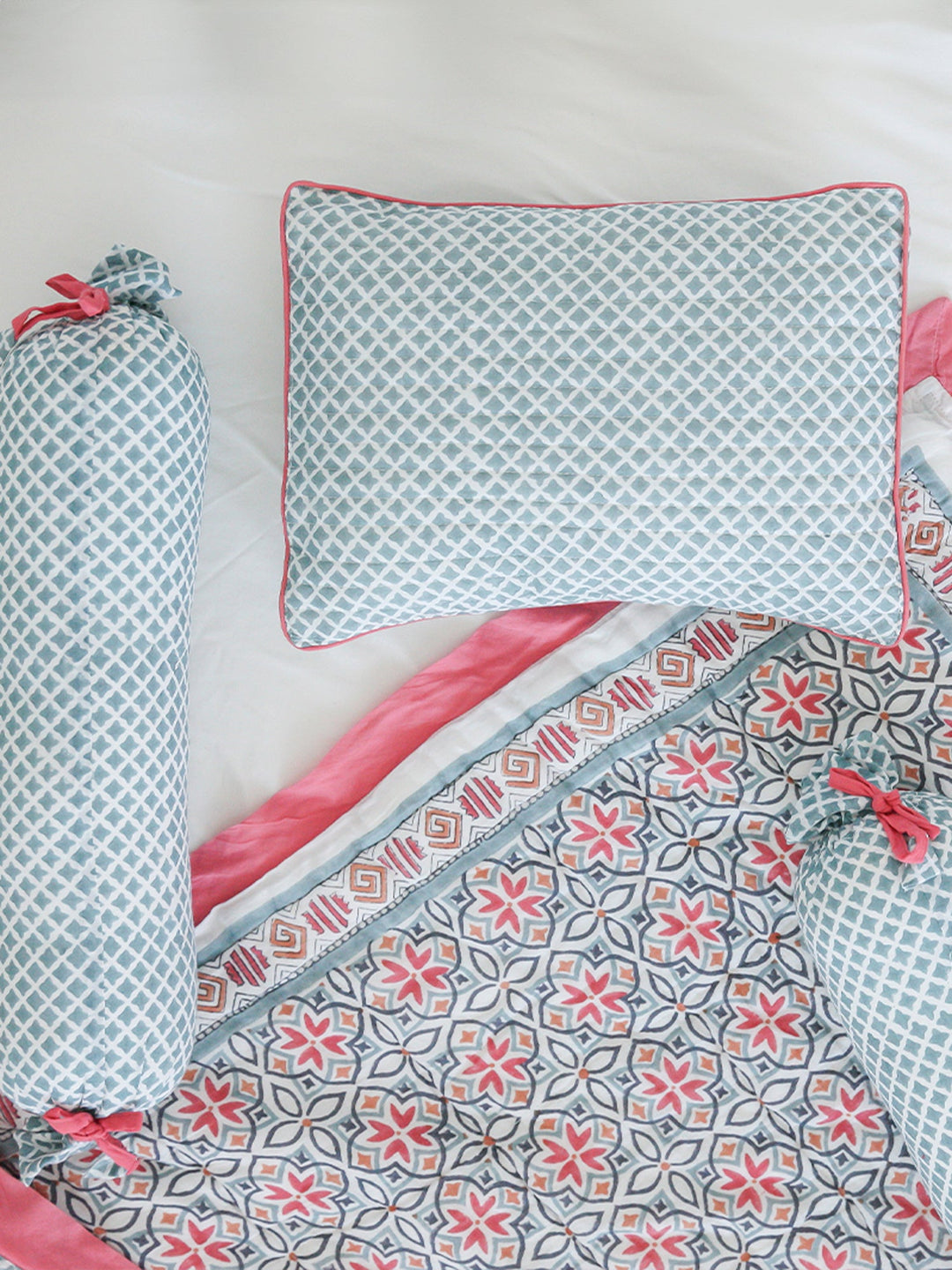 Block Printed Cotton Baby Quilt - Seminyak Pink Print