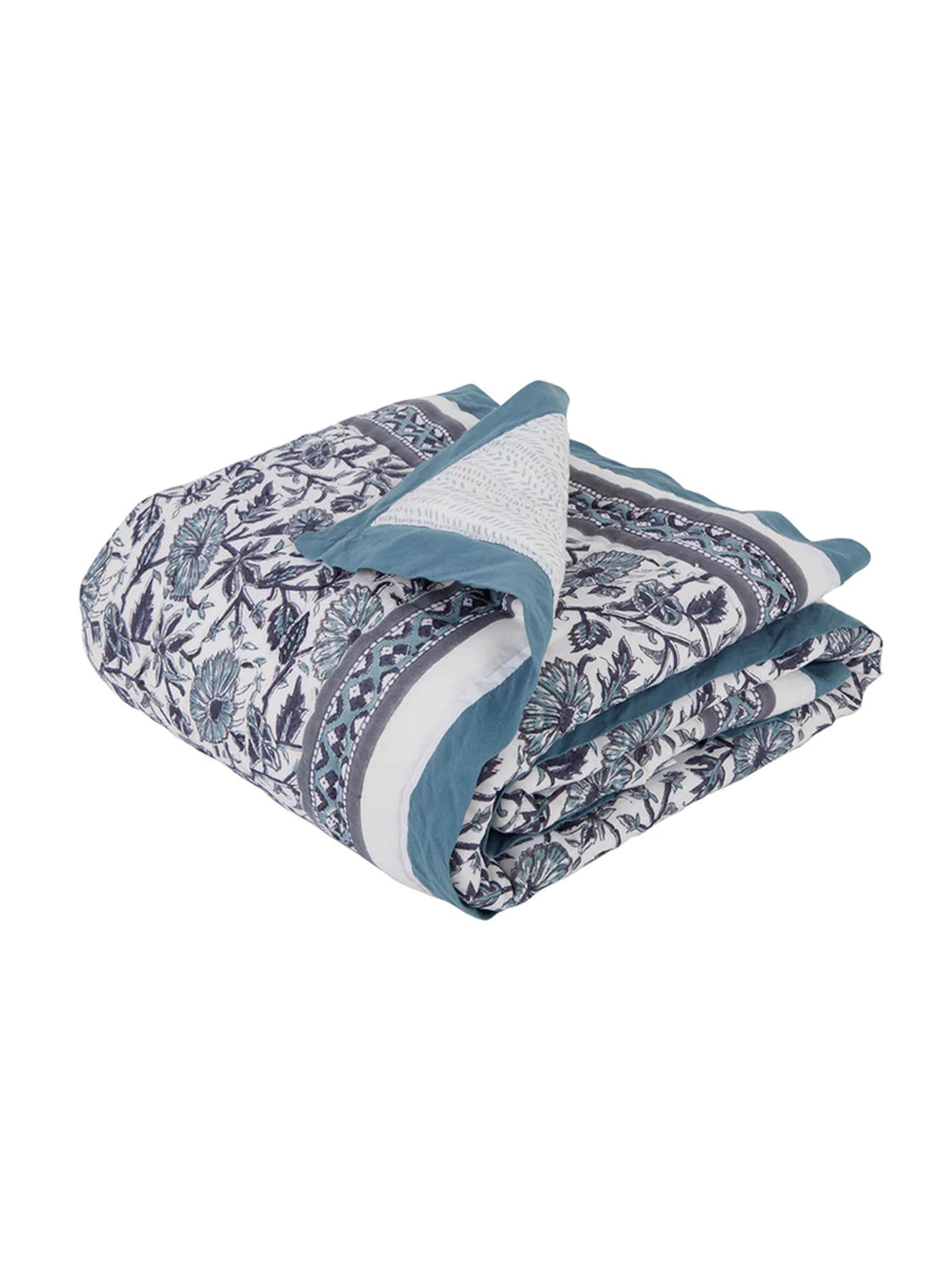 Block Printed Cotton Baby Quilt - Provence Blue Print