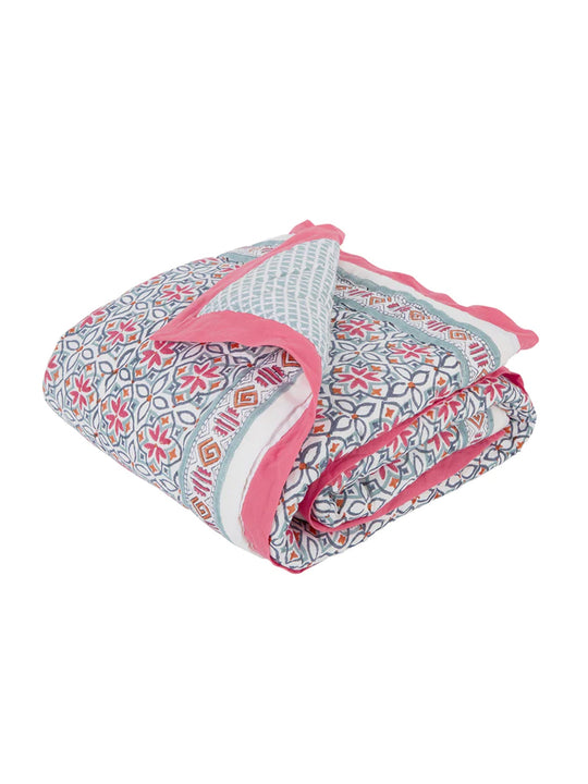 Block Printed Cotton Baby Quilt - Seminyak Pink Print