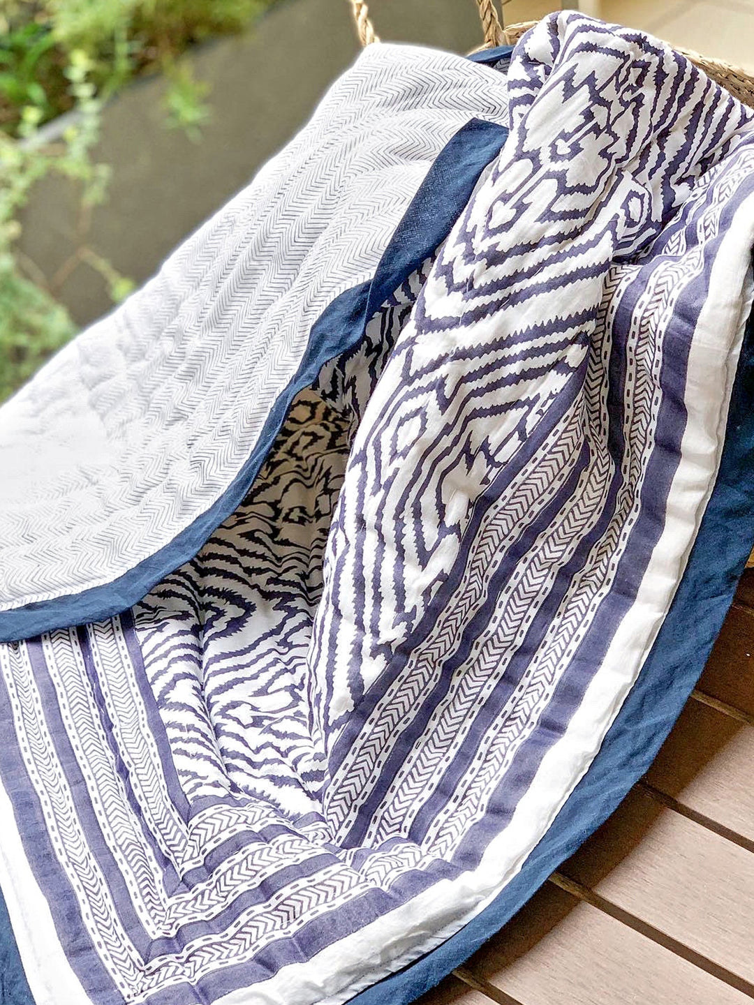 Block Printed Cotton Baby Quilt - Southside Blue Print