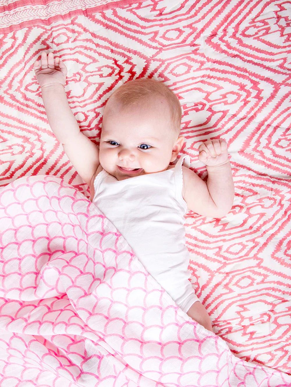 Block Printed Cotton Baby Quilt - Southside Pink Print