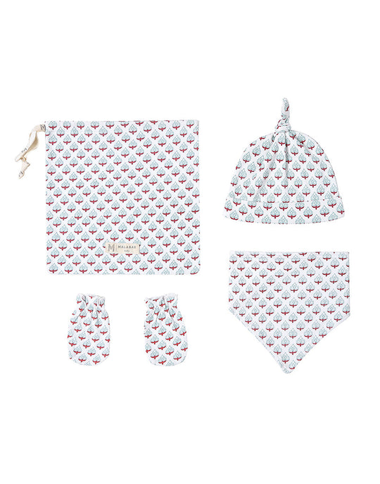 Organic Cotton Bandana Bib, Mitten & Hat Set - Miami Print