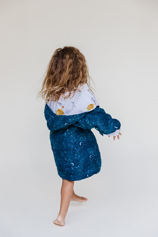 Hooded Reversible Muslin Bathrobe - Mystical Night