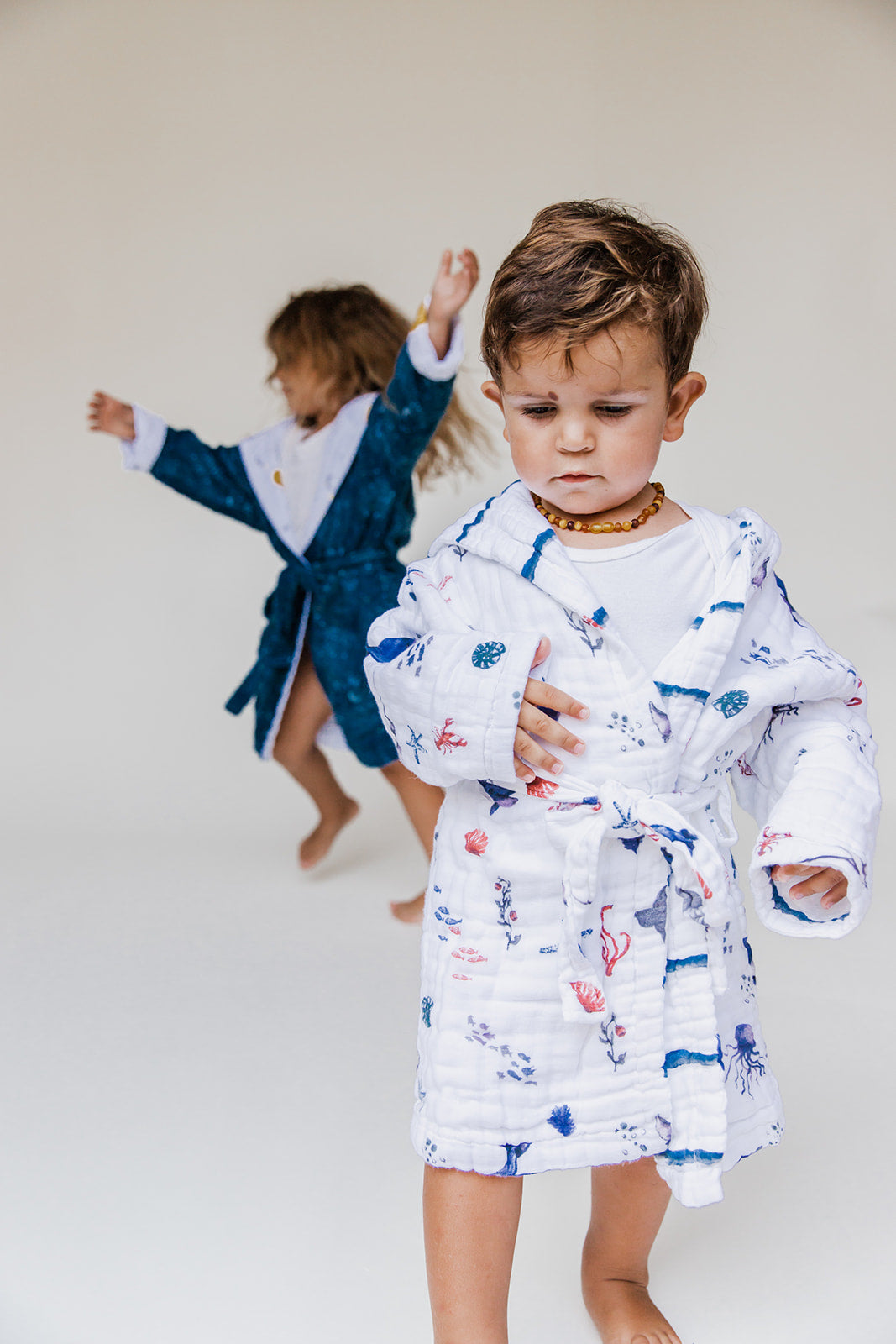 Hooded Reversible Muslin Bathrobe - Under the Sea