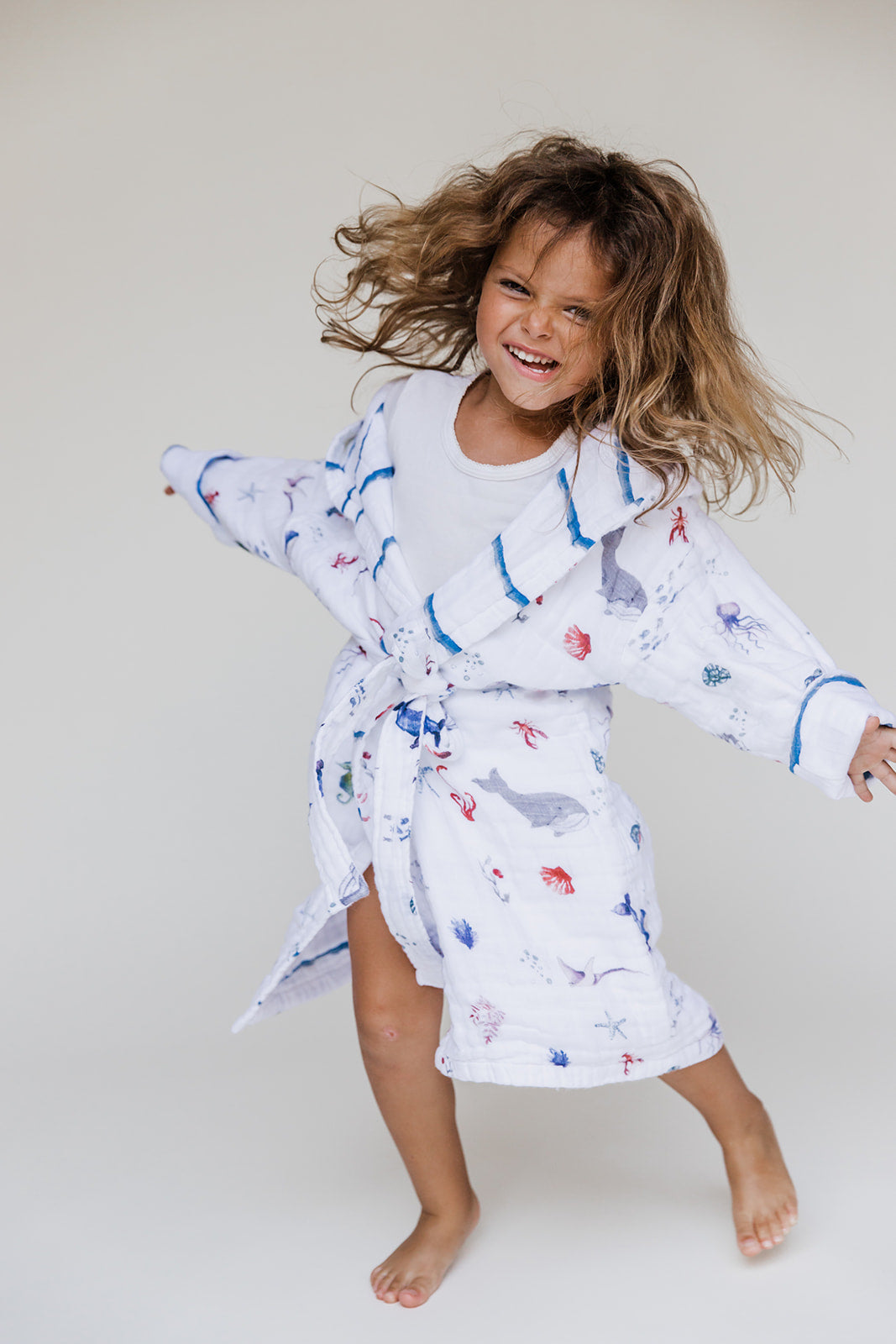 Hooded Reversible Muslin Bathrobe - Under the Sea