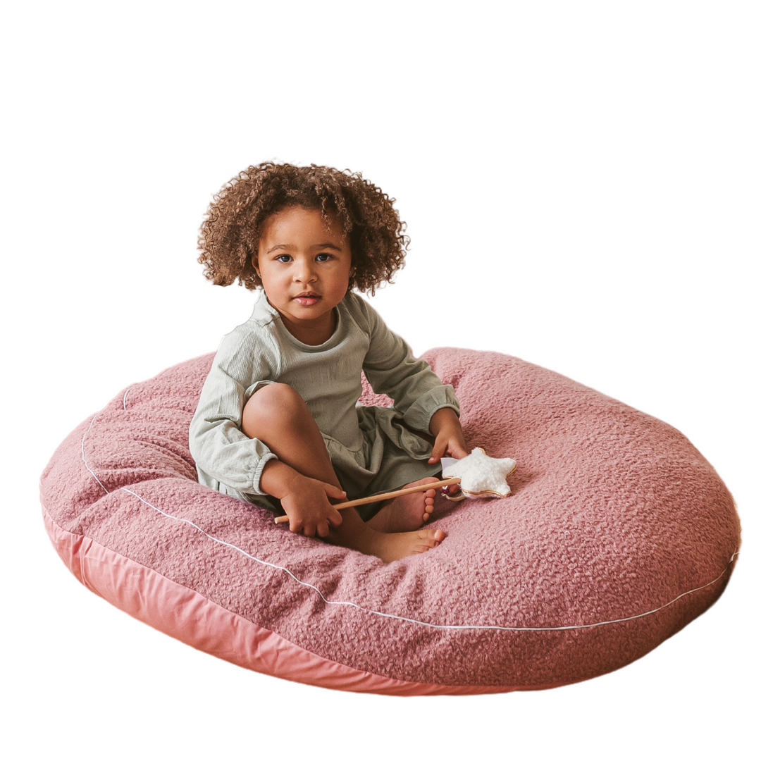 Boucle Fabric Kids Floor Cushion in Rose