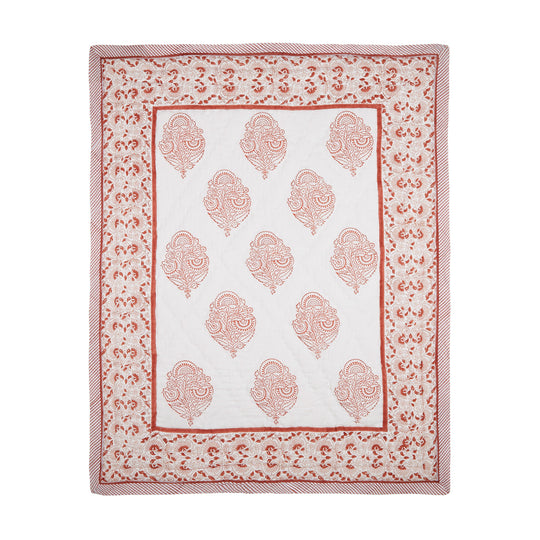 Block Printed Cotton Baby Quilt - Pink City Print