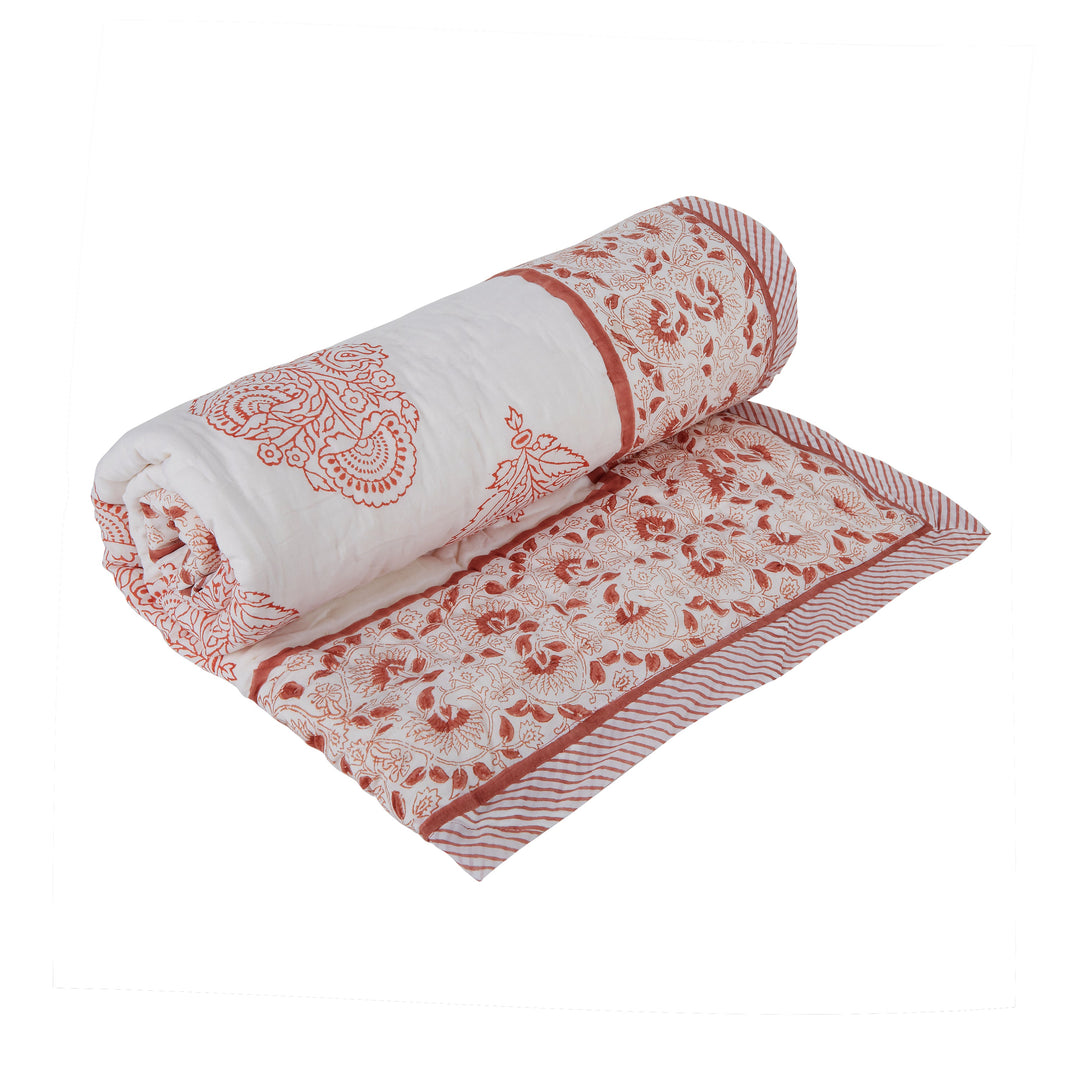 Block Printed Cotton Baby Quilt - Pink City Print