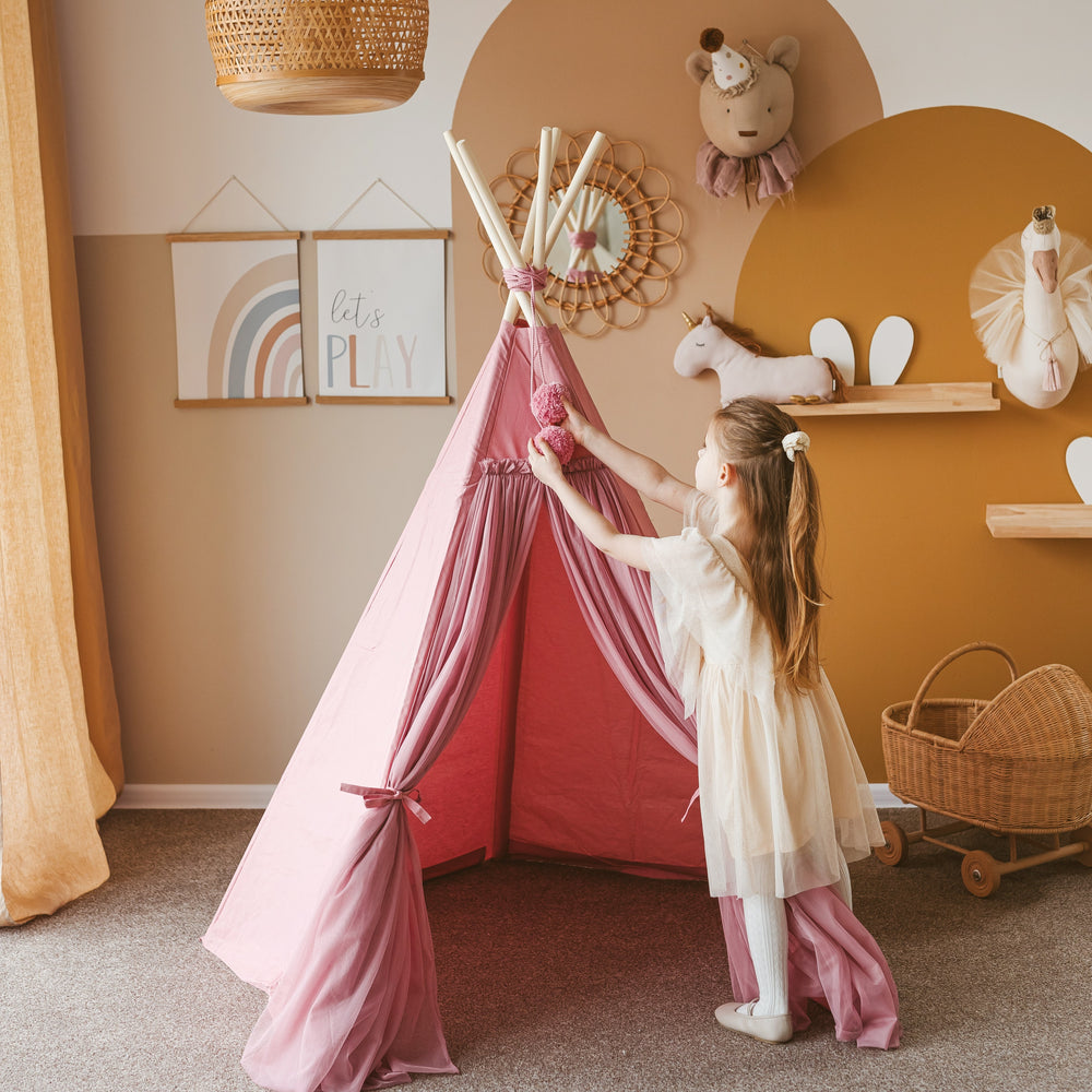 Fairy Teepee Play Tent With Tulle - Rose