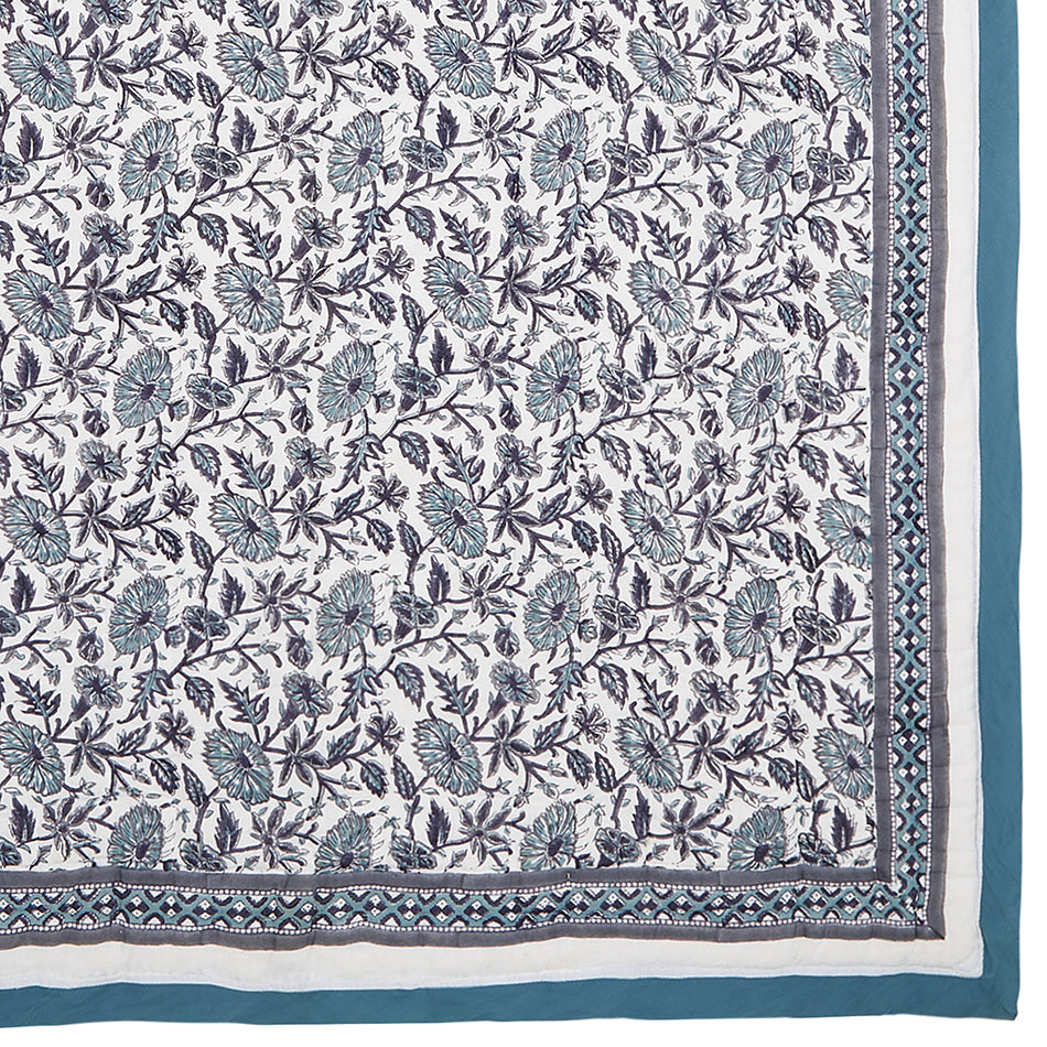 Block Printed Cotton Baby Quilt - Provence Blue Print