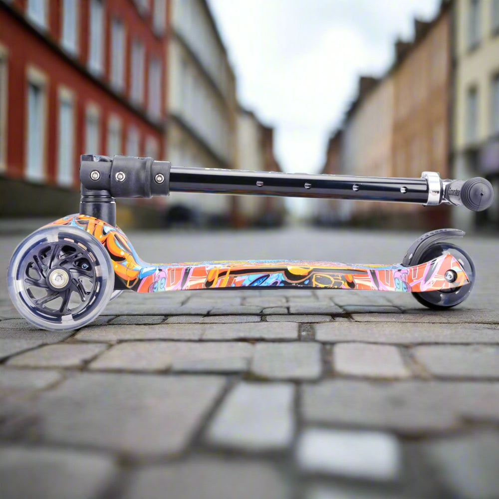 Scooter folded into its compact portable size