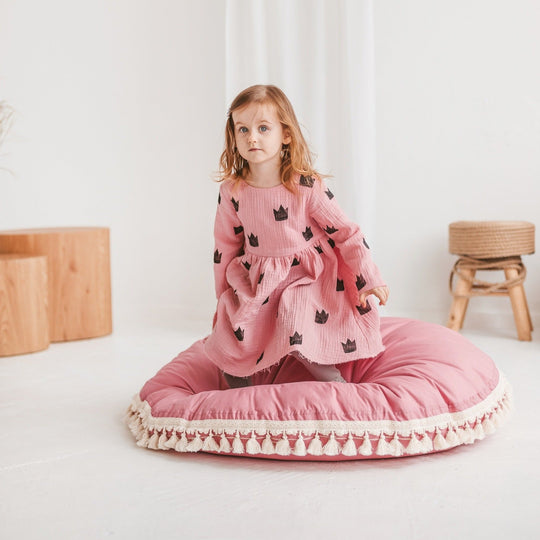 Large Floor Cushion - Rose With Tassels