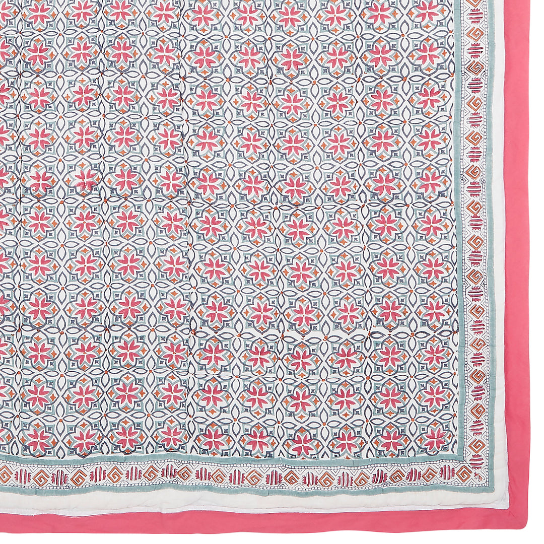 Block Printed Cotton Baby Quilt - Seminyak Pink Print