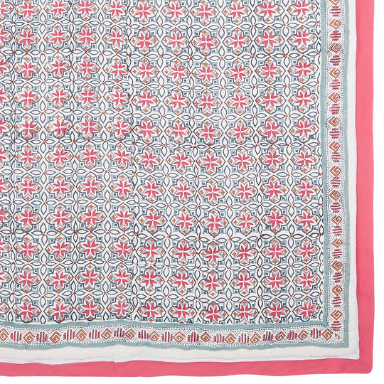 Block Printed Cotton Baby Quilt - Seminyak Pink Print