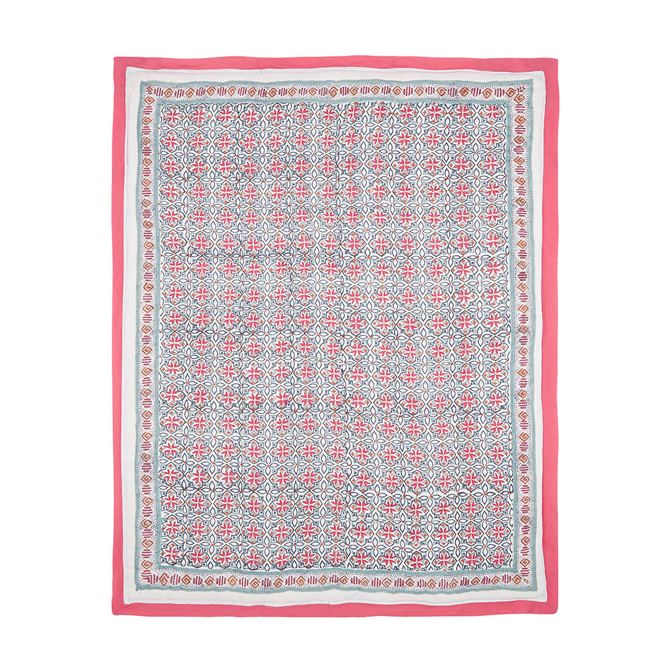Block Printed Cotton Baby Quilt - Seminyak Pink Print