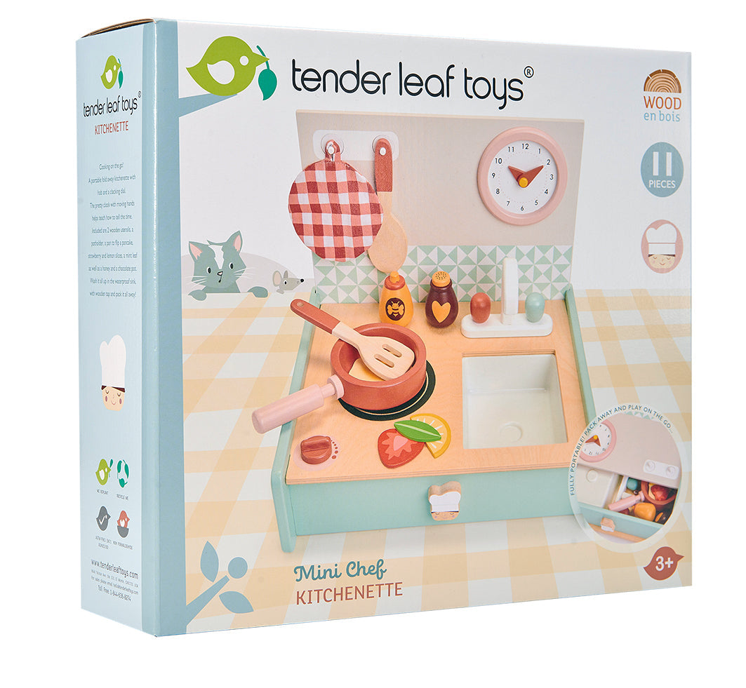 Tender Leaf Toys Mini Chef Kitchenette toy set packaging on a white background