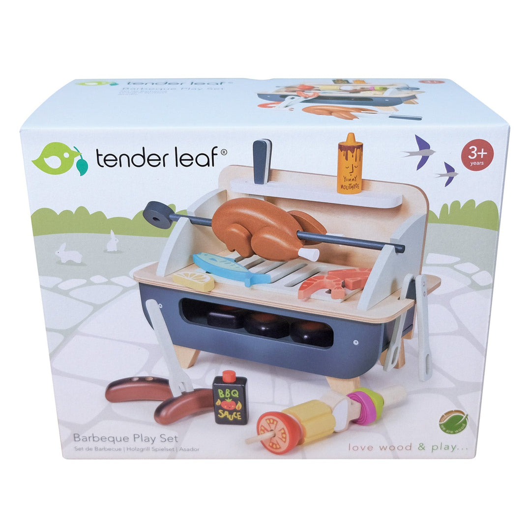 Tender Leaf toy barbecue play set packaging on a white background