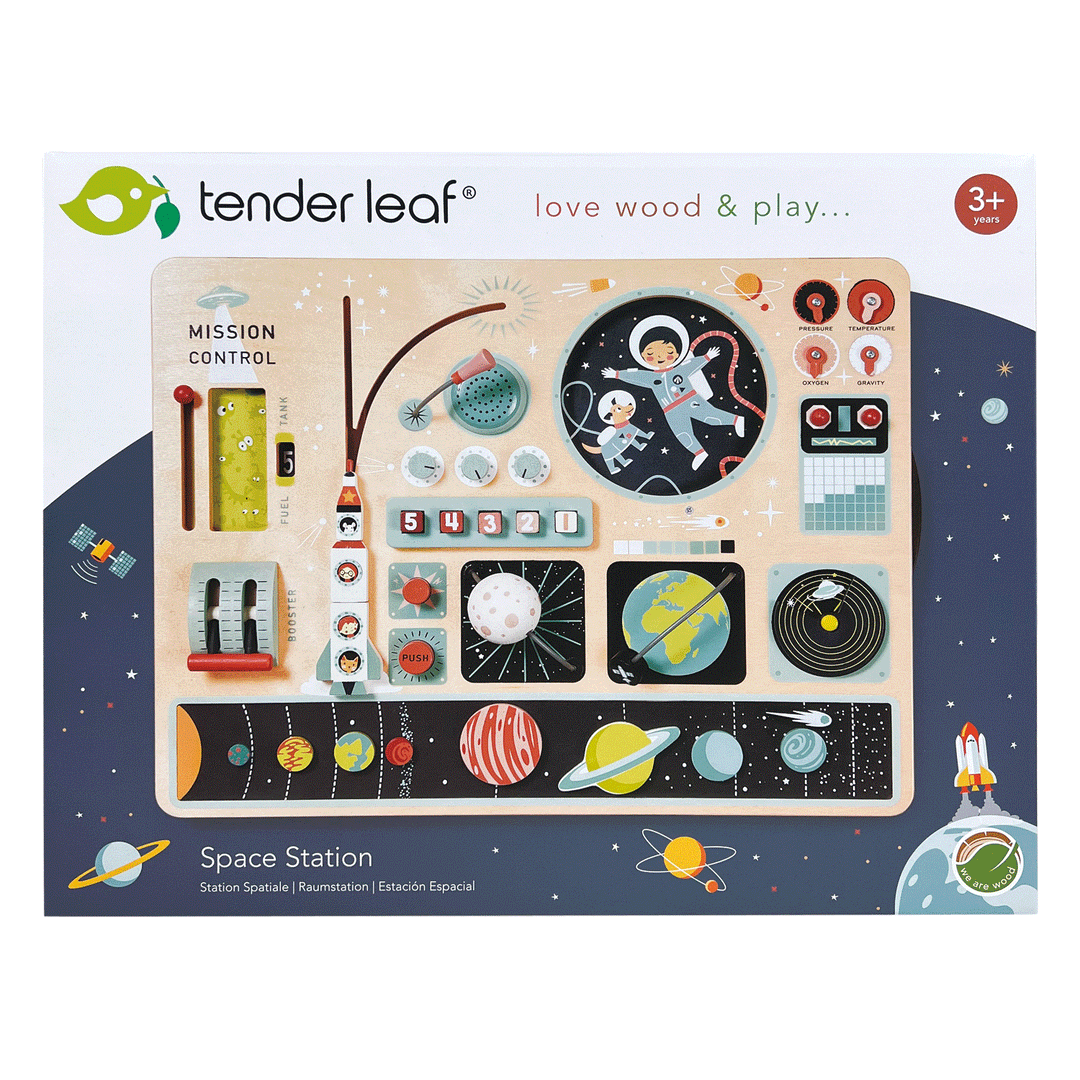 Packaging for space station wooden toy