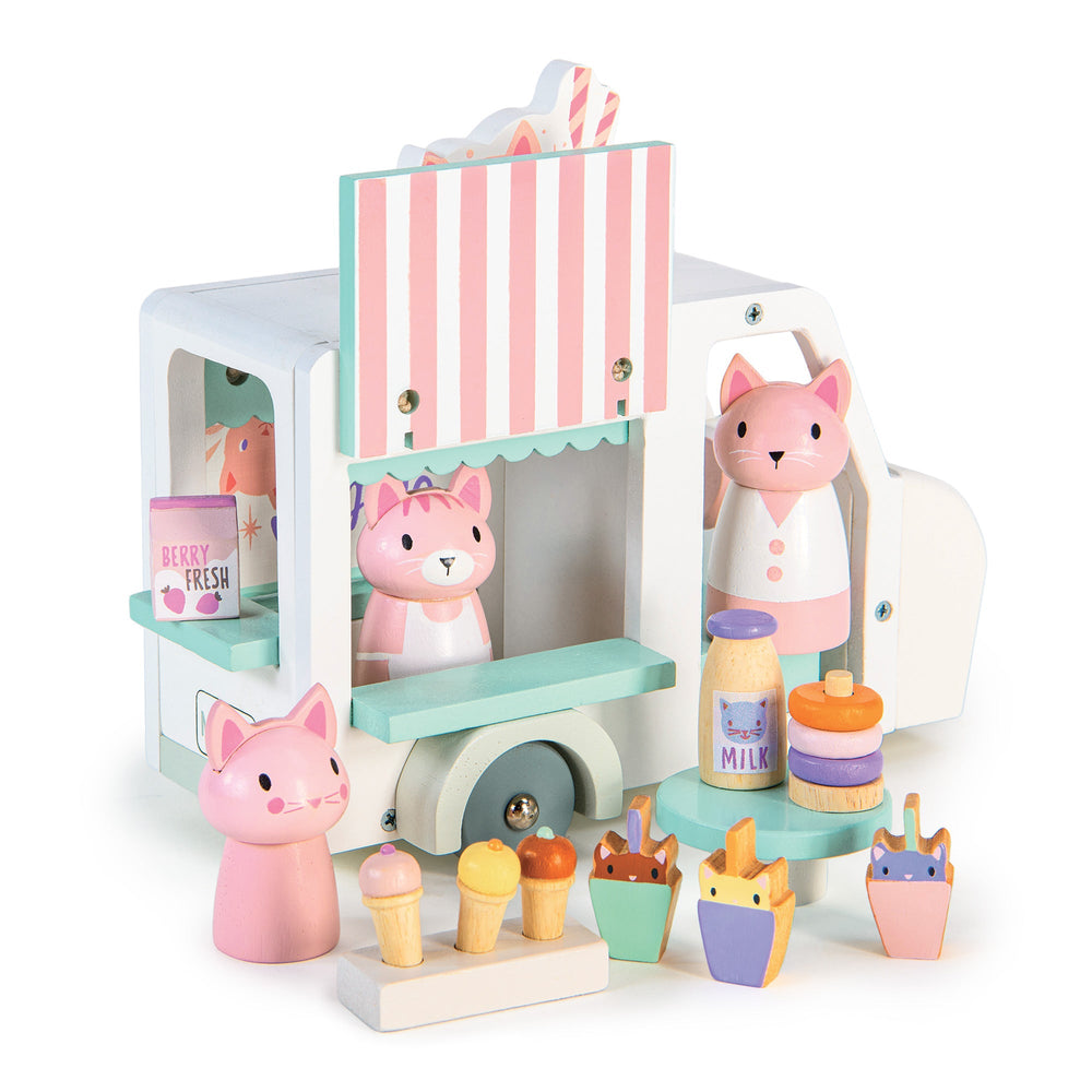 Children's toy set with a pink fox character and various items on a white background