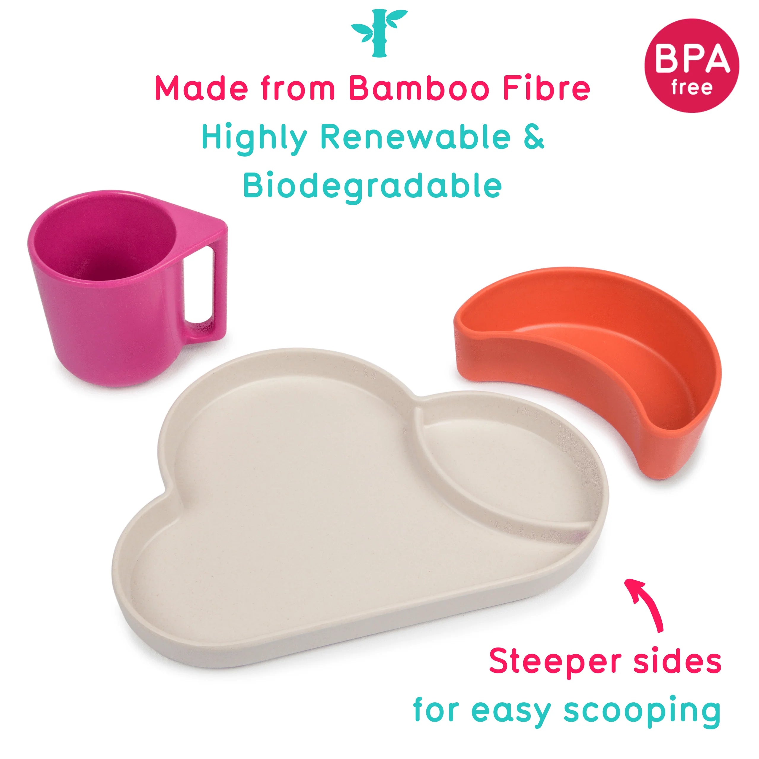 Eco Bamboo Cloud Dinner Set | Pink and Orange - Moo Like a Monkey