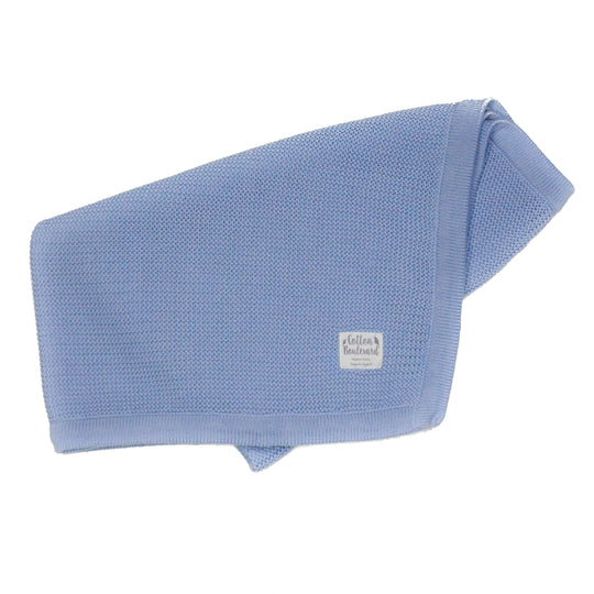 Organic Cotton Knitted Baby Blanket - Misty Blue