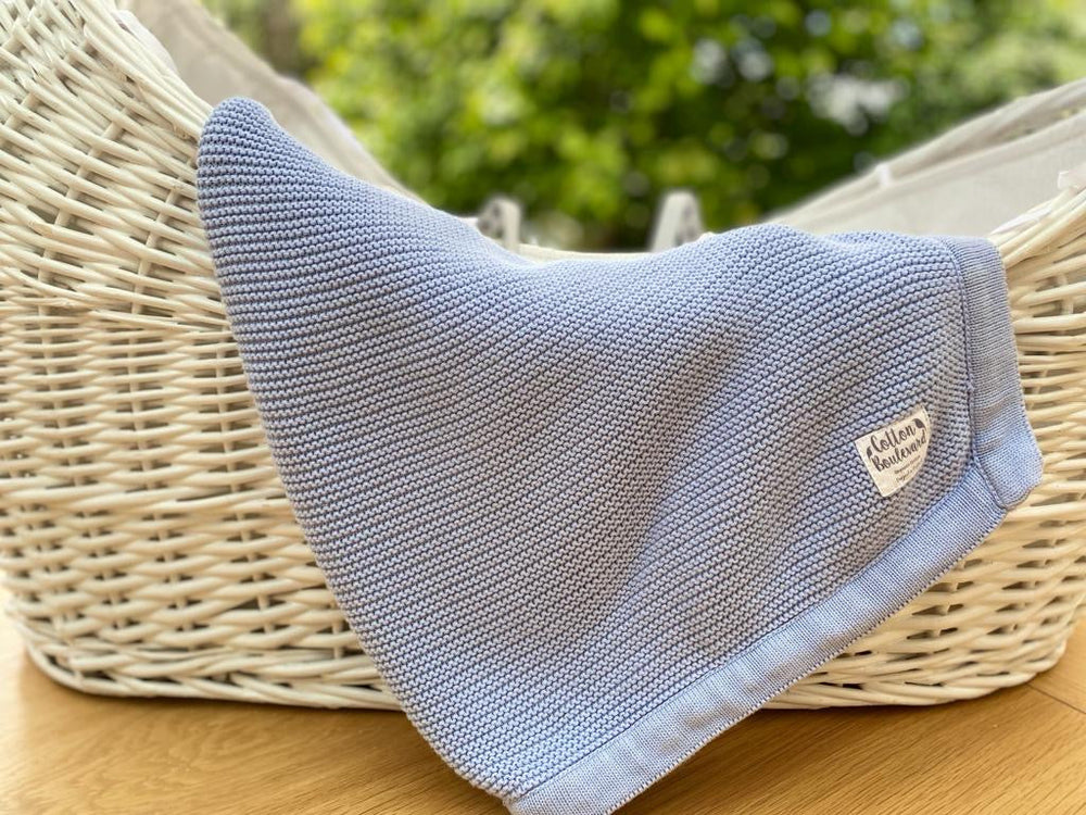 Organic Cotton Knitted Baby Blanket - Misty Blue
