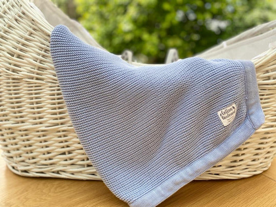 Organic Cotton Knitted Baby Blanket - Misty Blue
