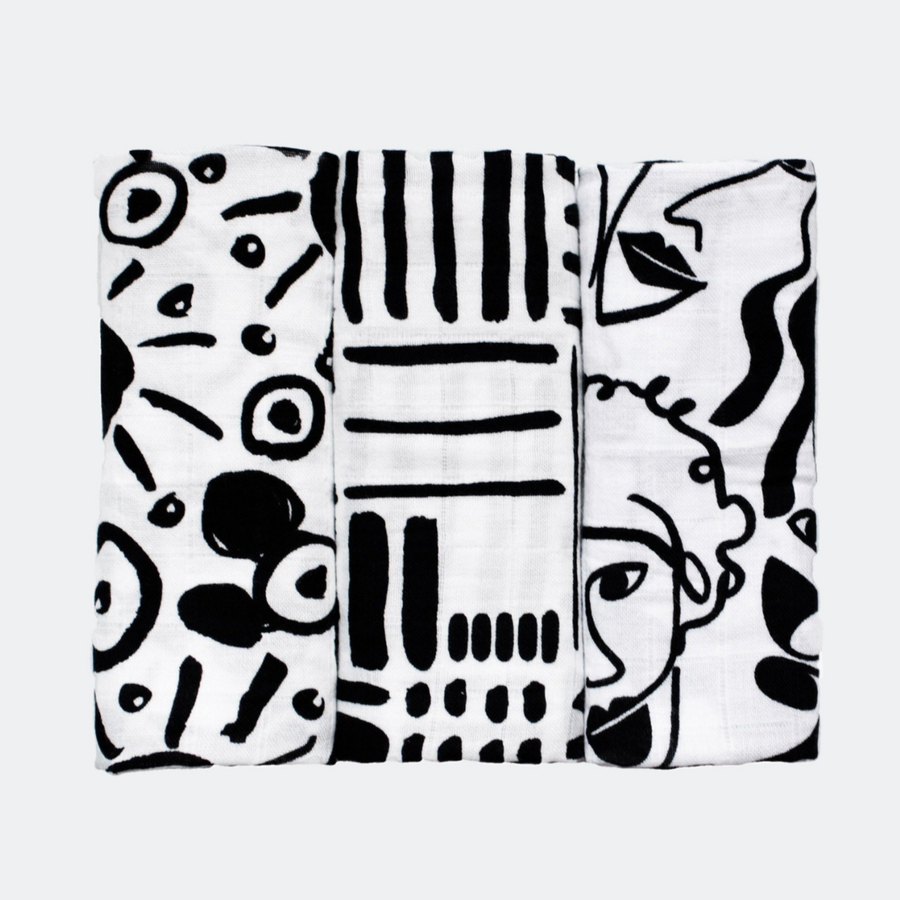 Etta Loves | Drawing Print Sensory Muslin Three-Pack - Moo Like a Monkey