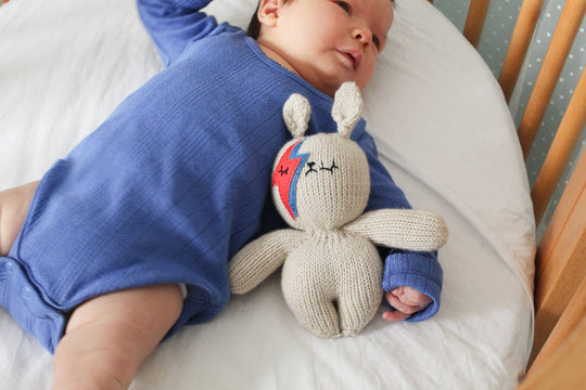 Hand-knitted Bowie Bunny Rattle