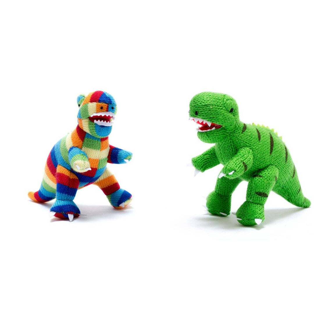 Knitted Baby Rattle - Bold Stripe T-Rex