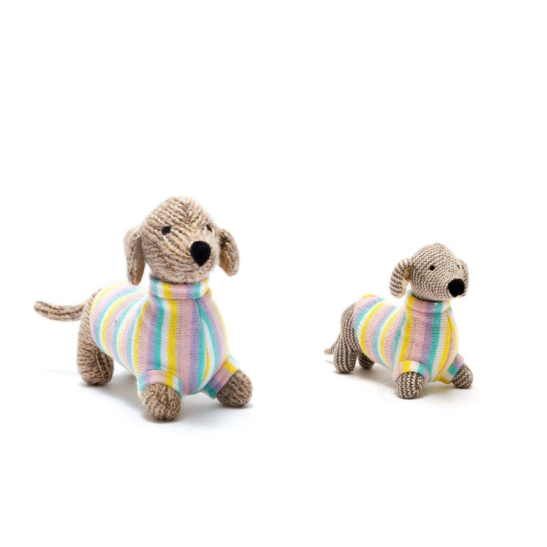 Knitted Plush Toy - Sausage Dog With Pastel Jumper