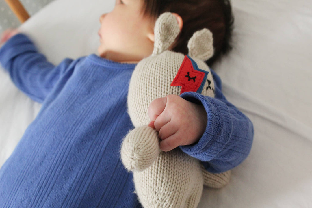 Hand-knitted Bowie Bunny Rattle