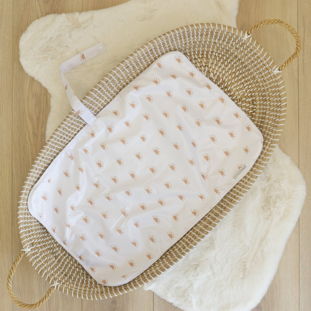 Baby Travel Changing Mat - Sunnies White with Camel
