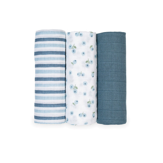 Lulujo - 3 Pack Mini Muslin Cloths - Blueberries