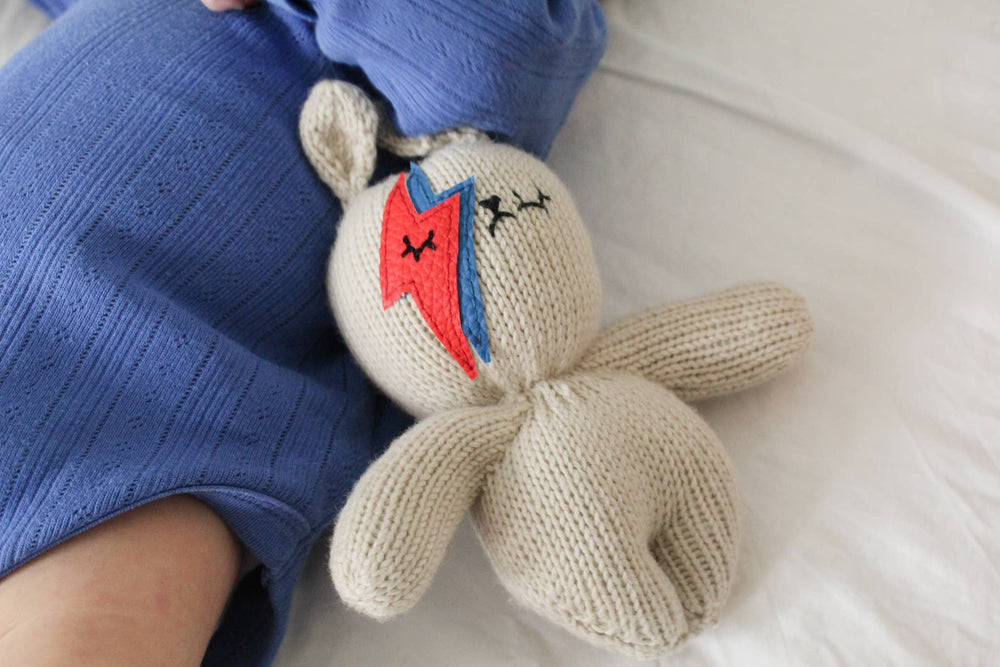 Hand-knitted Bowie Bunny Rattle