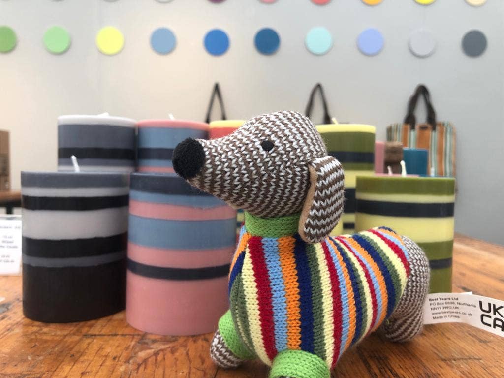 Knitted Baby Rattle - Sausage Dog