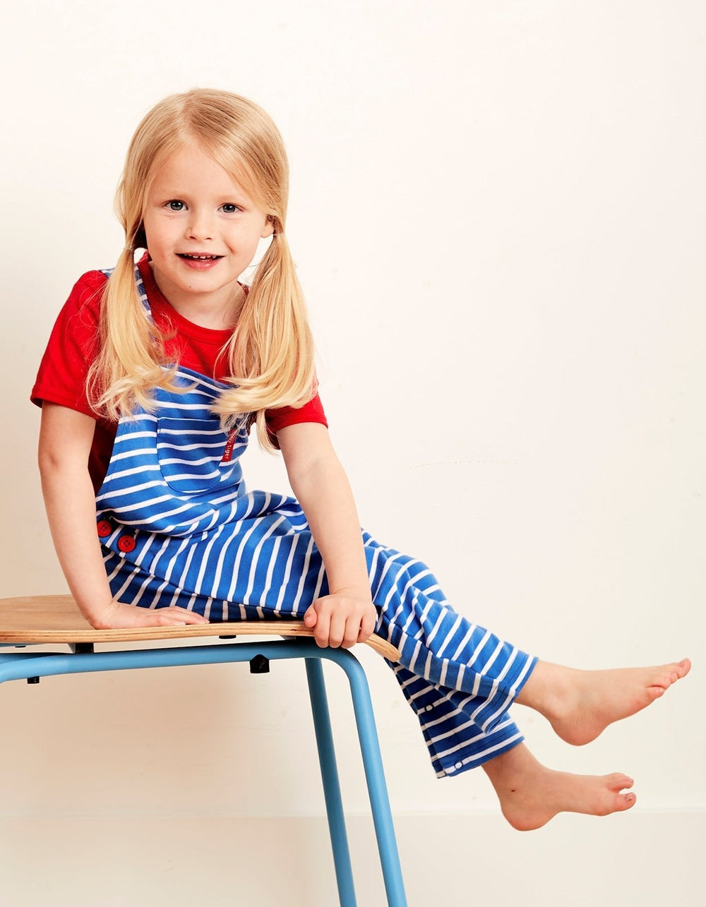 Organic Blue Breton Stripe Dungarees