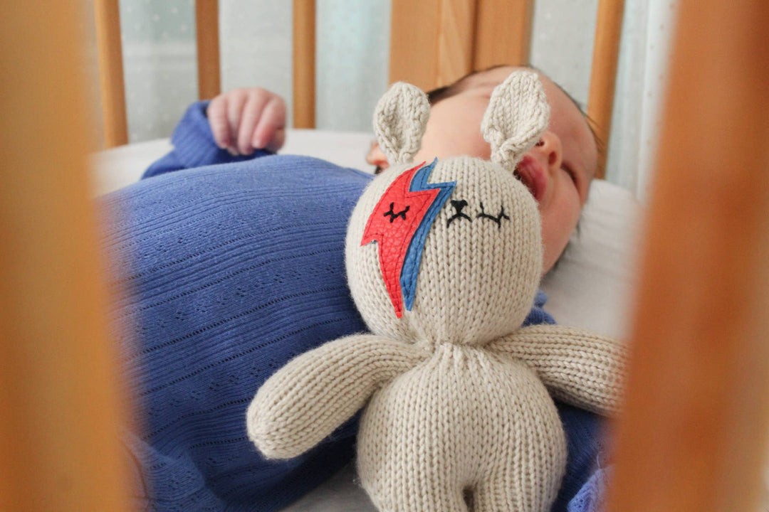 Hand-knitted Bowie Bunny Rattle