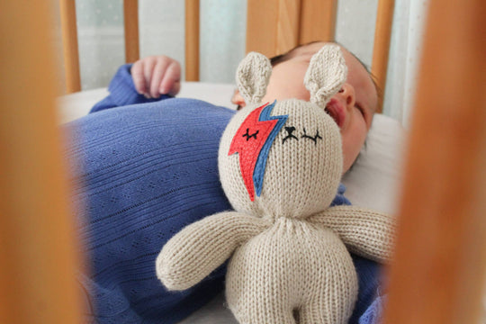 Hand-knitted Bowie Bunny Rattle