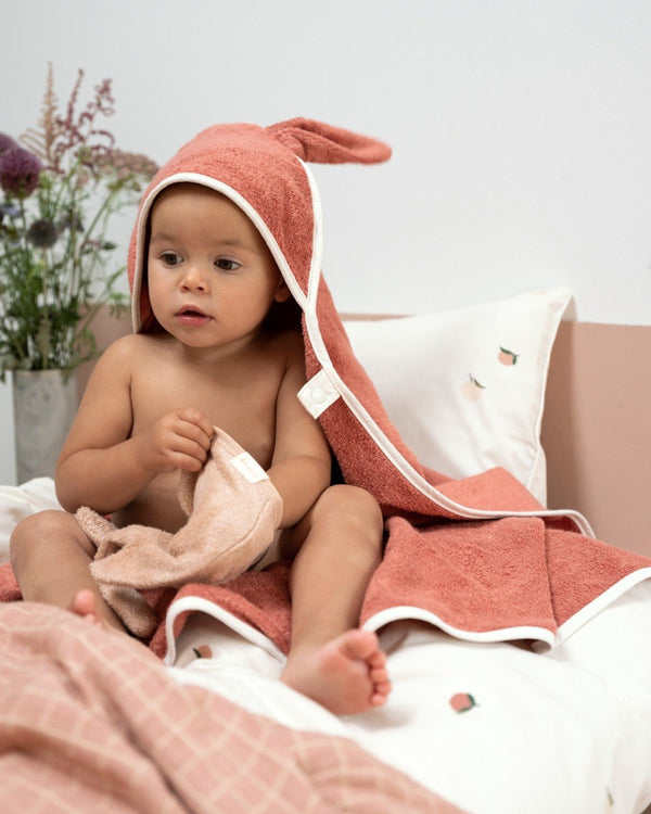 Organic Cotton & Bamboo Hooded Baby Bath Towel | Bunny - Clay