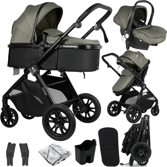 For Your Little One Cruise 3 In 1 Travel System With i-Size Car Seat - Pebble Sage (Free Cupholder And Seat Liner Included!)